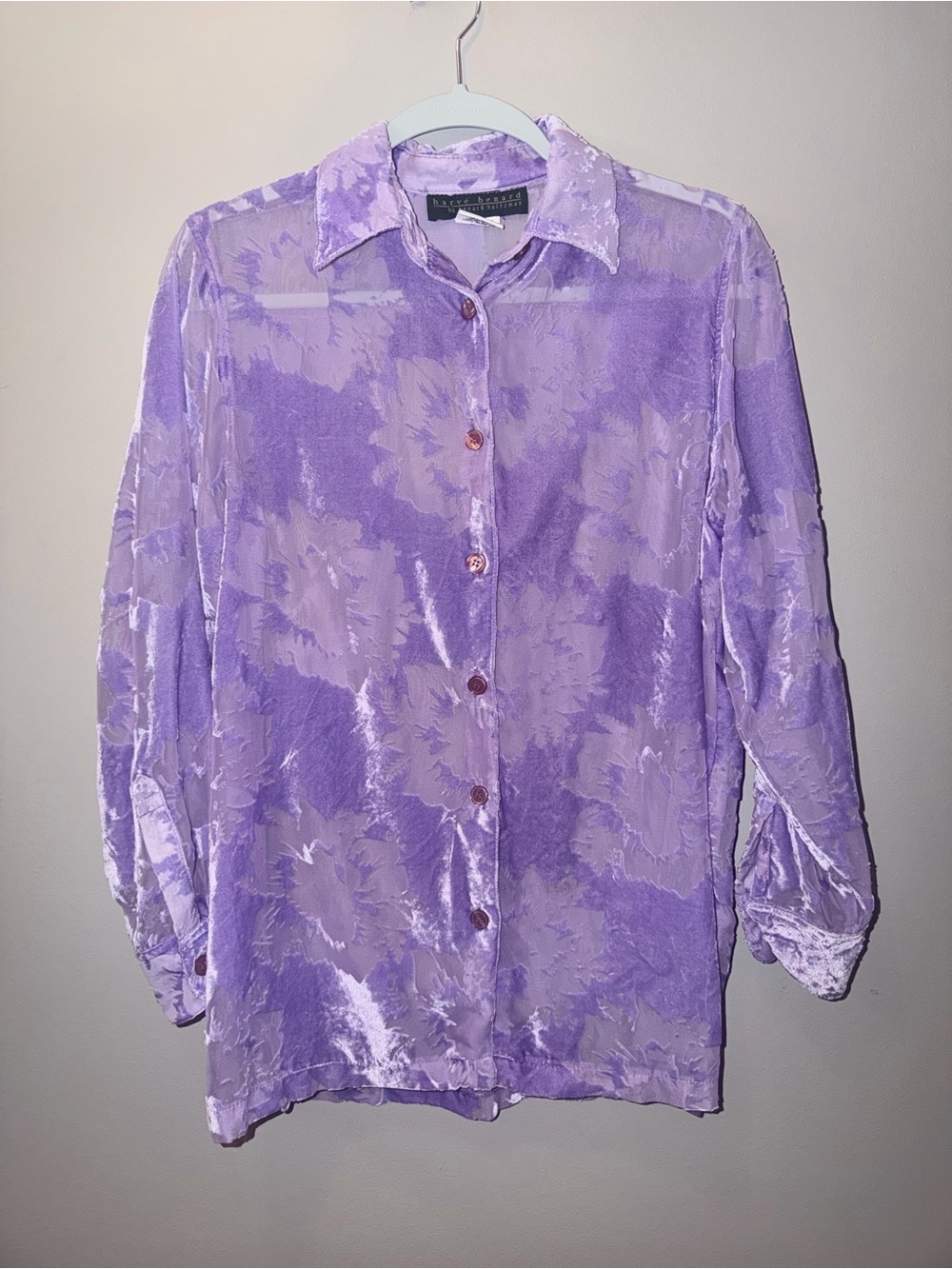 Harve Benard Lavender Velvet Floral Button-Down Top fairy core